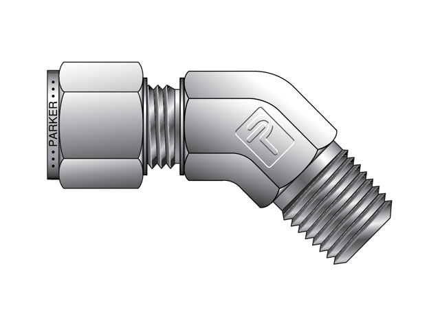 M10MVEL1/4N-S A-LOK Metric Tube NPT Male 45° Elbow - MVEL